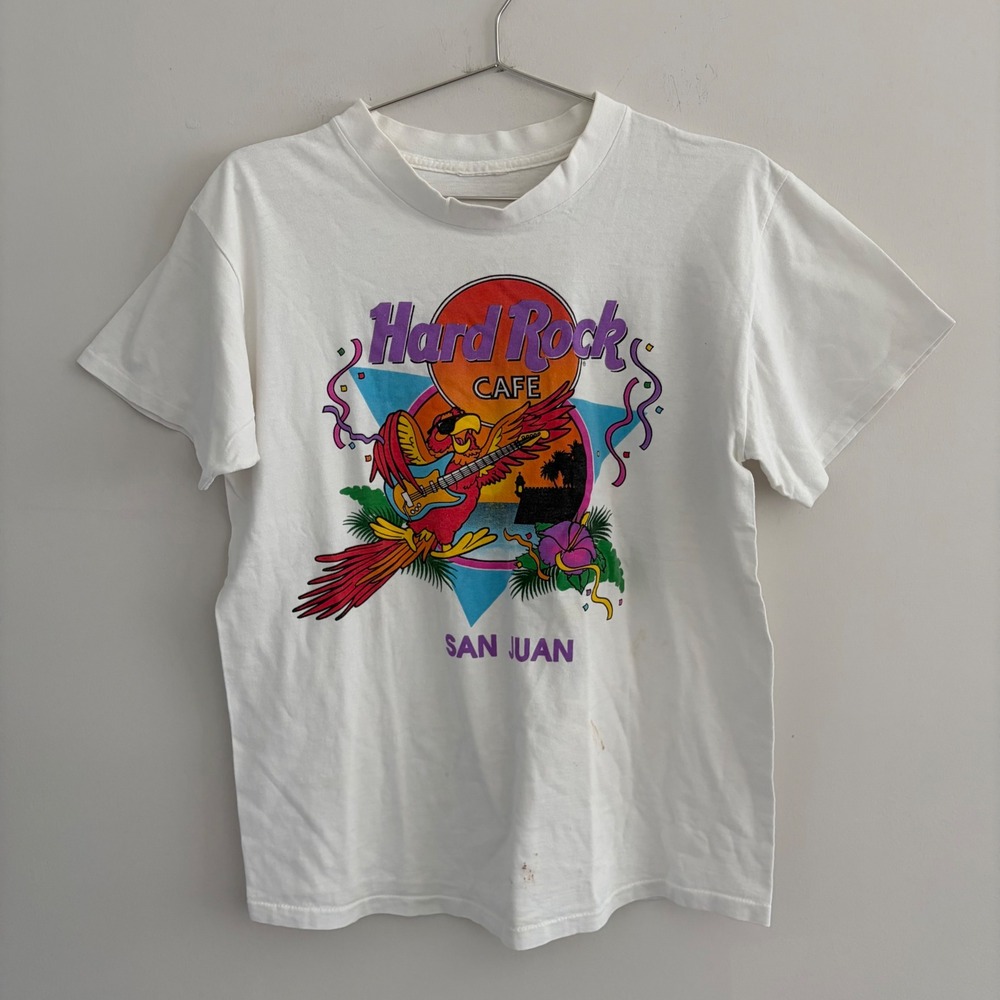 Hard Rock Cafe San Juan Puerto Rico Parrot Guitar Graphic T-Shirt White Mens